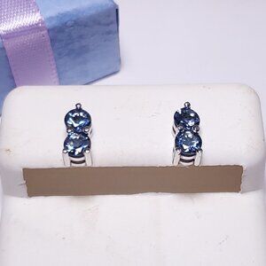 Estate .85ctw Natural Rd Blue Topaz Double level 14Kt W/Gold Stud Earrings#23390